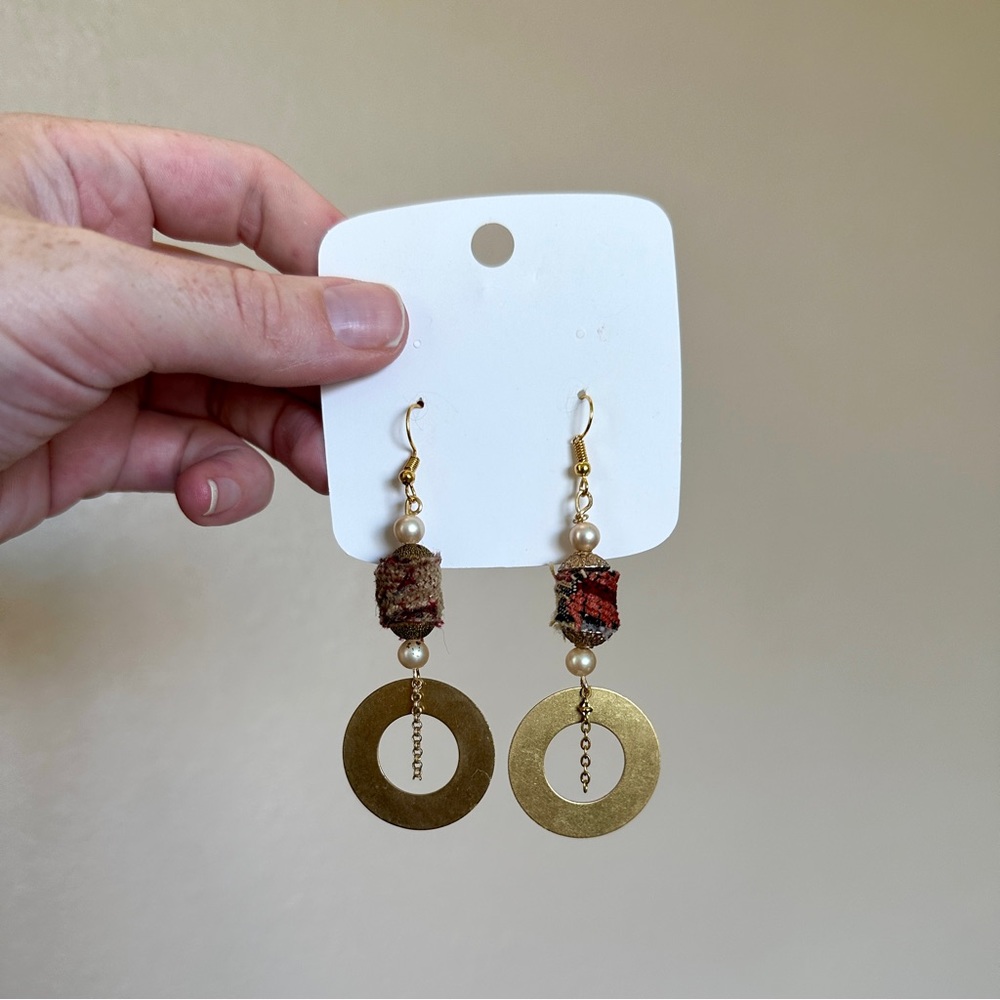 COPY - Gold dangle bead textile boho earrings